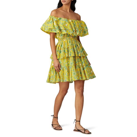 RHODE Dotty Dress in Yellow Floral Ruffles Size Small - Picture 1 of 9